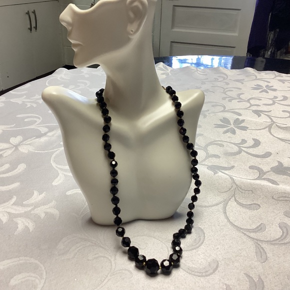 Vintage Czech Jet Crystal Beads / RHINESTONE CLASP  Necklace  mom’s collection - Picture 1 of 11